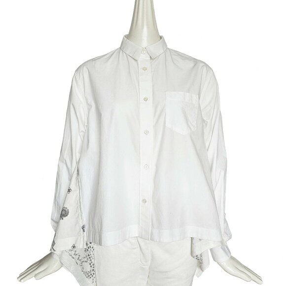 Sacai Tops - SACAI WHITE LASER CUT EYELET HANKERCHIEF HEM SHIRT (2)